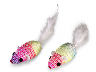 Cat toy mice with feather white 5cm (2kpl)